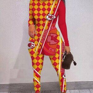 NFL Super Bowl KC Kansas City Chiefs Football Game Slit Top Leggings Pant Set S
